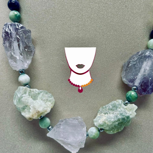 “Crescita,” Amethyst, White-Mint Jade & Prehnite necklace