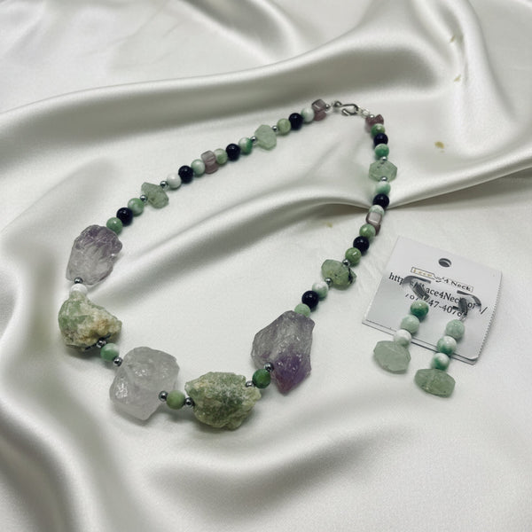 “Crescita,” Amethyst, White-Mint Jade & Prehnite necklace