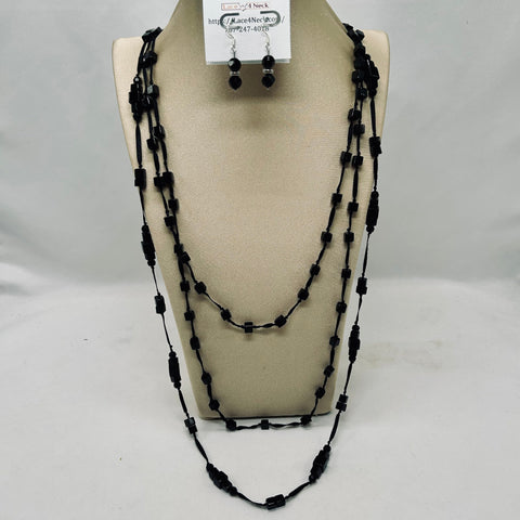 “Ebana”, Black Obsidian 3-Layer necklace