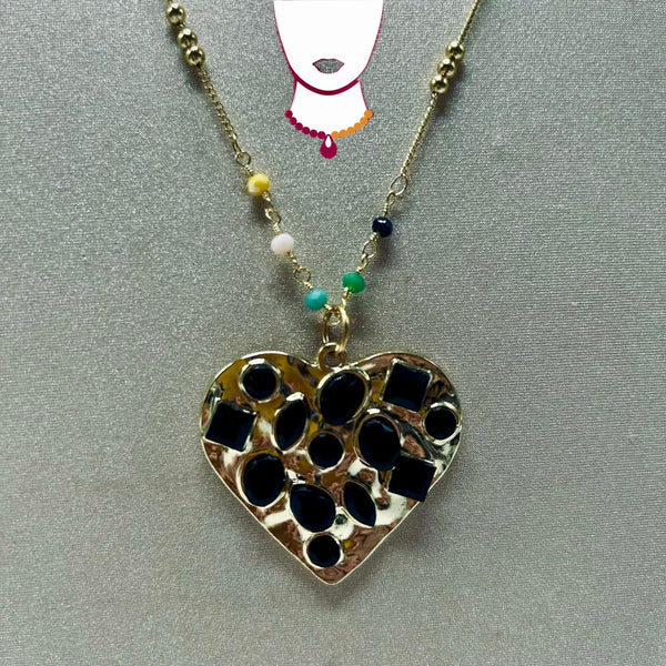 “Edgy,” Gold and Black Heart Long Chain Set