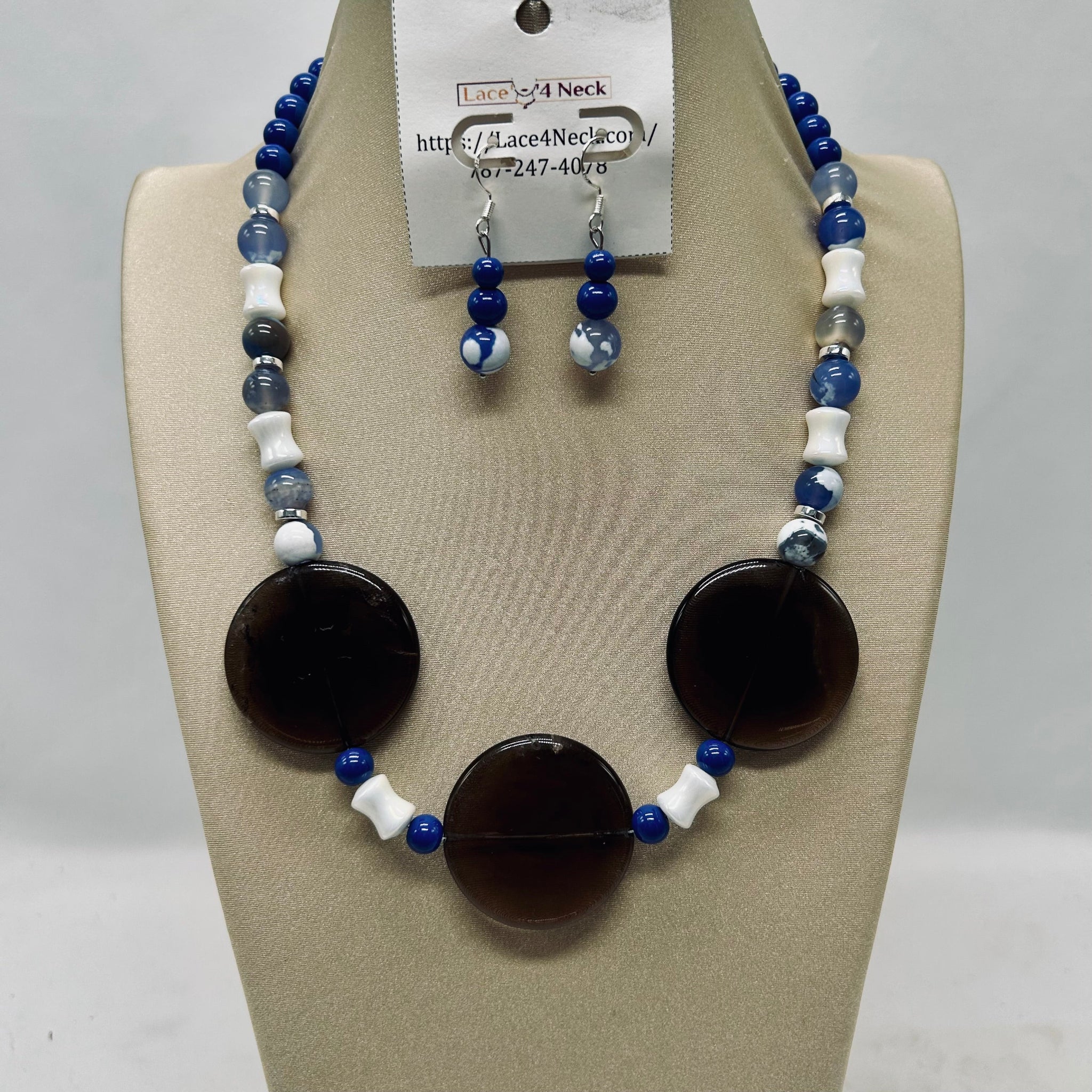 “Egeo”, Blue Fire Agate & Smokey Quartz necklace