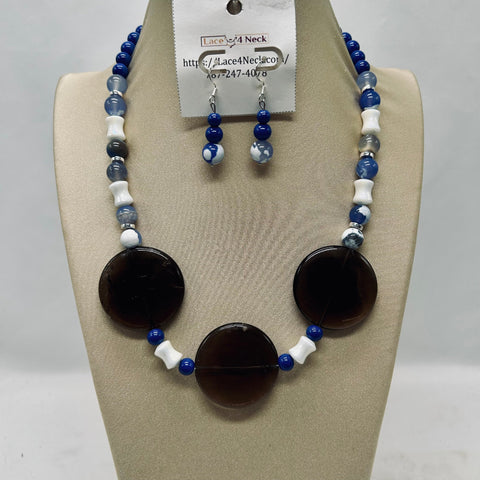 “Egeo”, Blue Fire Agate & Smokey Quartz necklace