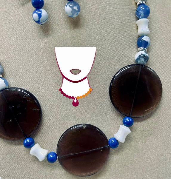 “Egeo”, Blue Fire Agate & Smokey Quartz necklace
