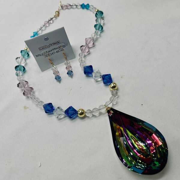 Jewelry set with necklace and earrings on a white background