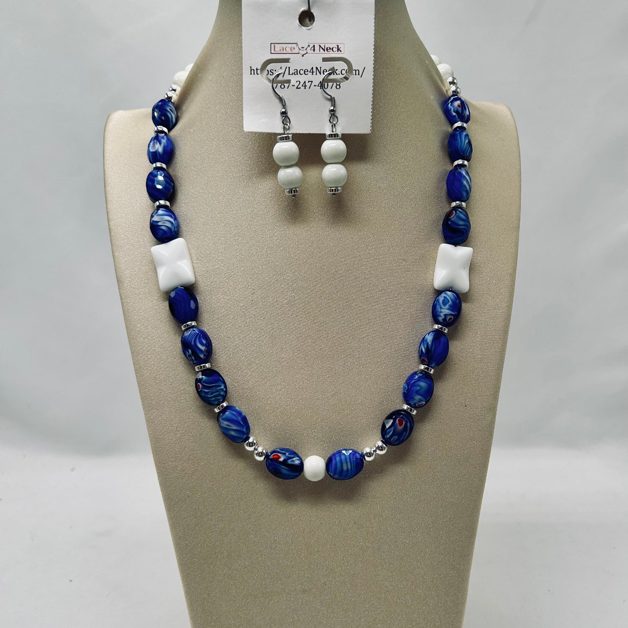 “Fabric”, Blue Acrylic & Glass necklace