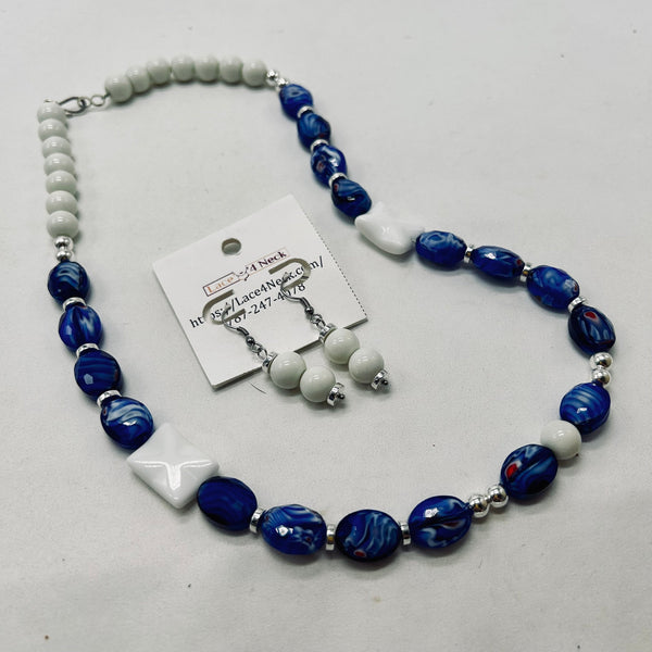“Fabric”, Blue Acrylic & Glass necklace