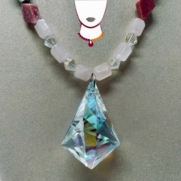 “Fabricia,” Porcelain, Rhodonite, and Rose Quartz necklace