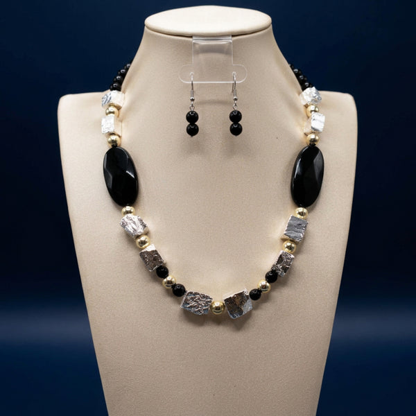 “Firelight,” Onyx & Pyrite necklace