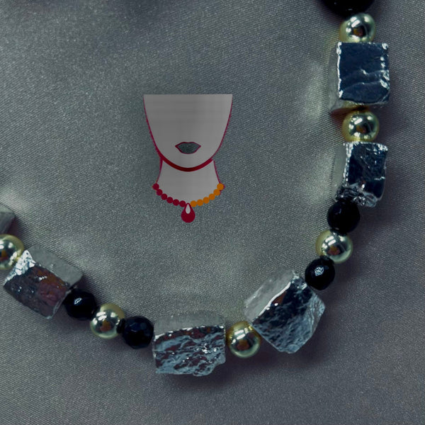 “Firelight,” Onyx & Pyrite necklace