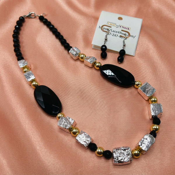 “Firelight,” Onyx & Pyrite necklace