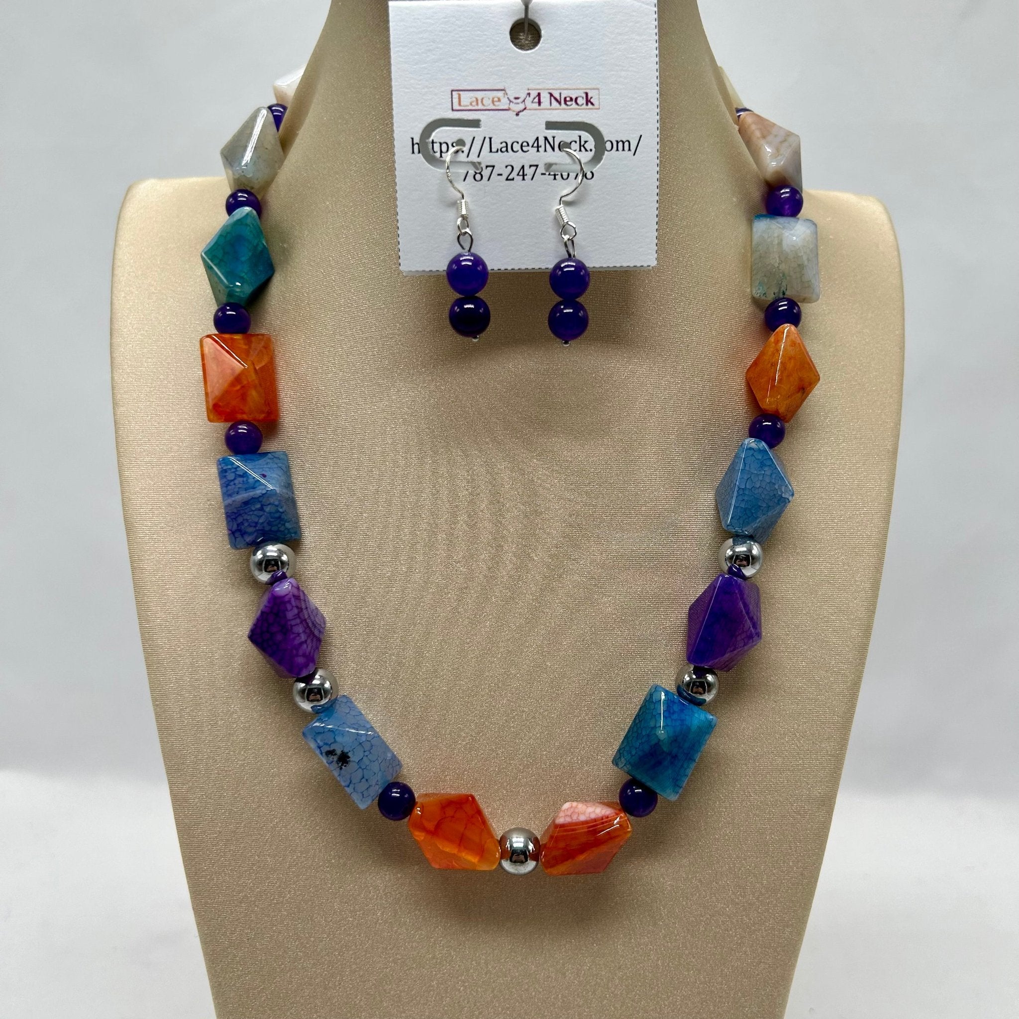 “Fuoco”, Fire Agate, Howlite, & Tibetan Style necklace