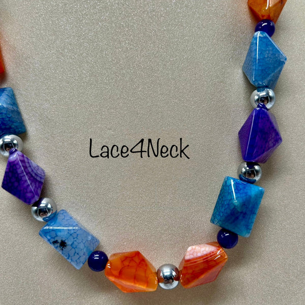 “Fuoco”, Fire Agate, Howlite, & Tibetan Style necklace