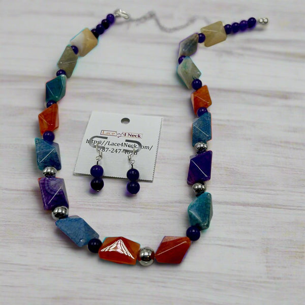 “Fuoco”, Fire Agate, Howlite, & Tibetan Style necklace