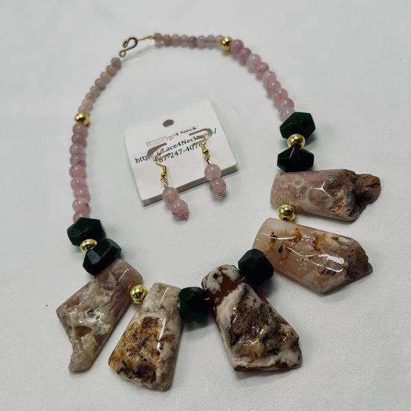 “Hanami,” Cherry Blossom Agate, Jade & Rose Quartz necklace
