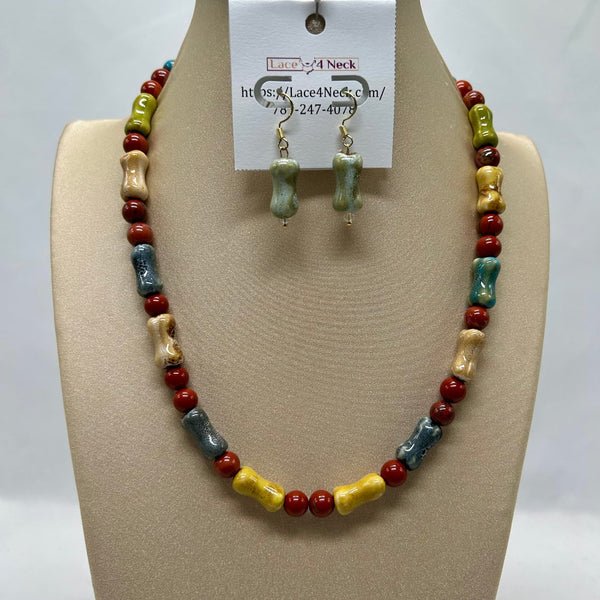 “Hezurra”, Ceramic & Red Jasper necklace