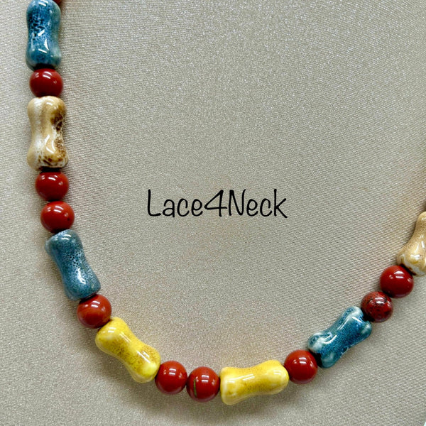 “Hezurra”, Ceramic & Red Jasper necklace