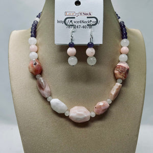 “Hippo 1”, Pink Spot Opal & Jade necklace