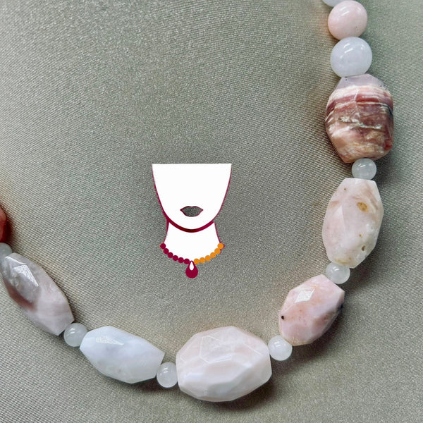 “Hippo 1”, Pink Spot Opal & Jade necklace