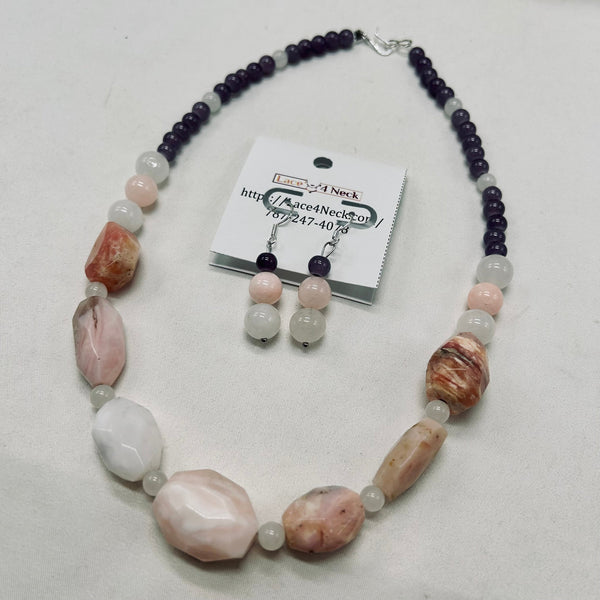 “Hippo 1”, Pink Spot Opal & Jade necklace