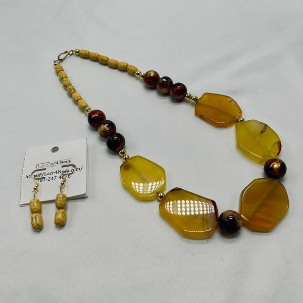 “Honey”, Striped Agate, Acrylic & Howlite necklace