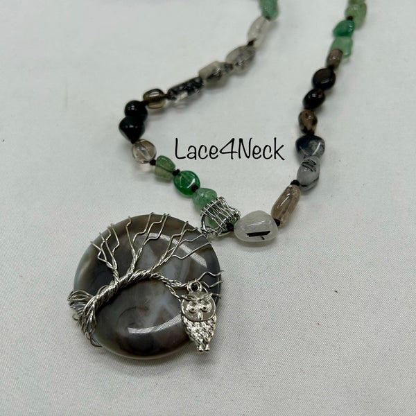 “Idea”, Aventurine, Rutilated & Smokey Quartz necklace