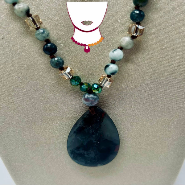 “Jaspis,” Indian Agate, Glass & Ocean Jasper long necklace