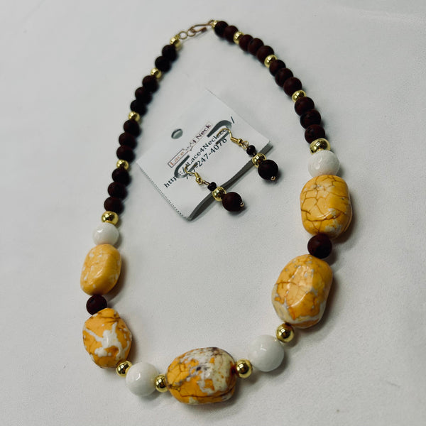 “Jaune”, Brown Jasper & Yellow Turquoise necklace