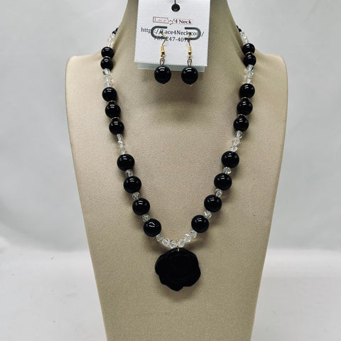 “Katatagan”, Black Obsidian & Glass necklace