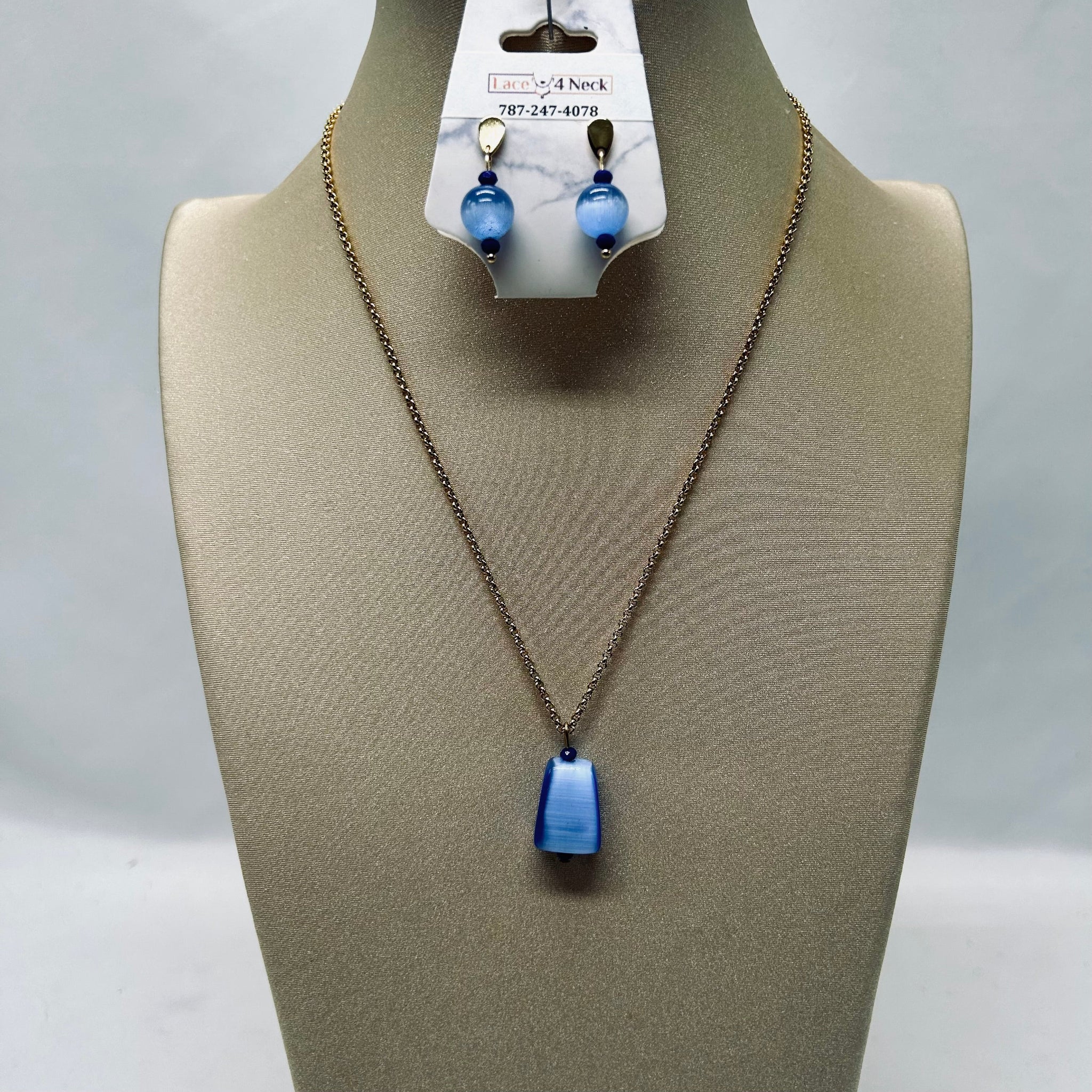 “Kyma”, Blue Cat Eye Chain Set