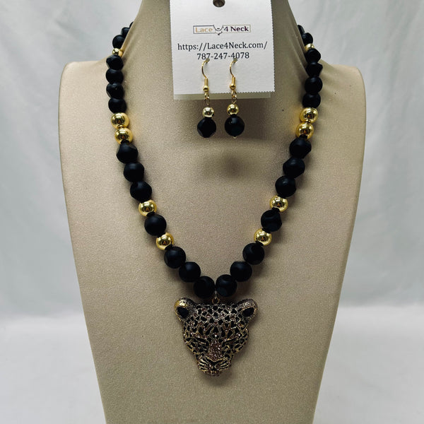 “Hypercompe,” Dalmatian Jasper, Glass, and Onyx necklace