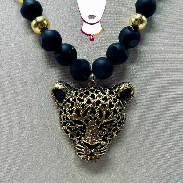 “Hypercompe,” Dalmatian Jasper, Glass, and Onyx necklace