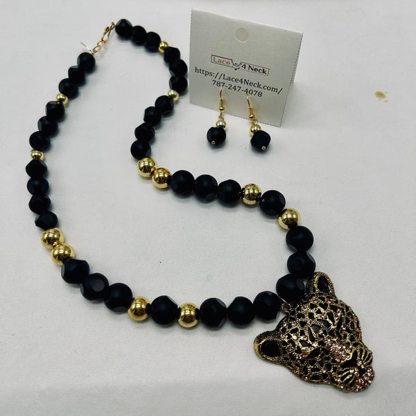 “Hypercompe,” Dalmatian Jasper, Glass, and Onyx necklace