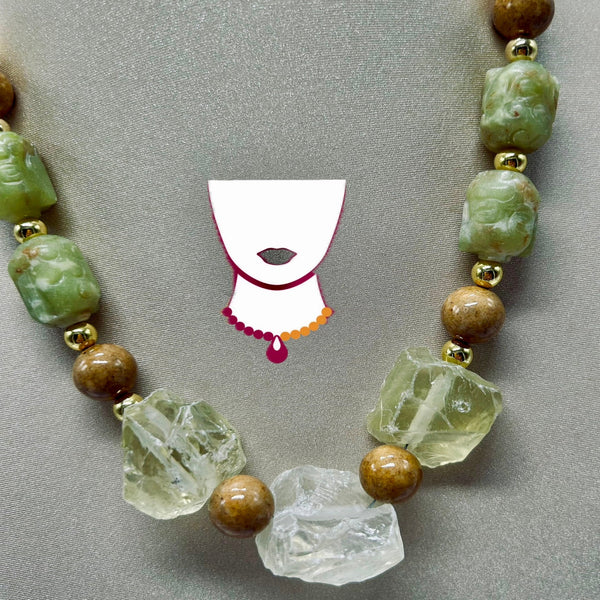 “Limau,” Natural Lemon Quartz & Xiuyan Jade necklace