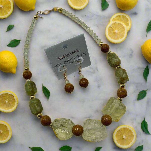 “Limau,” Natural Lemon Quartz & Xiuyan Jade necklace