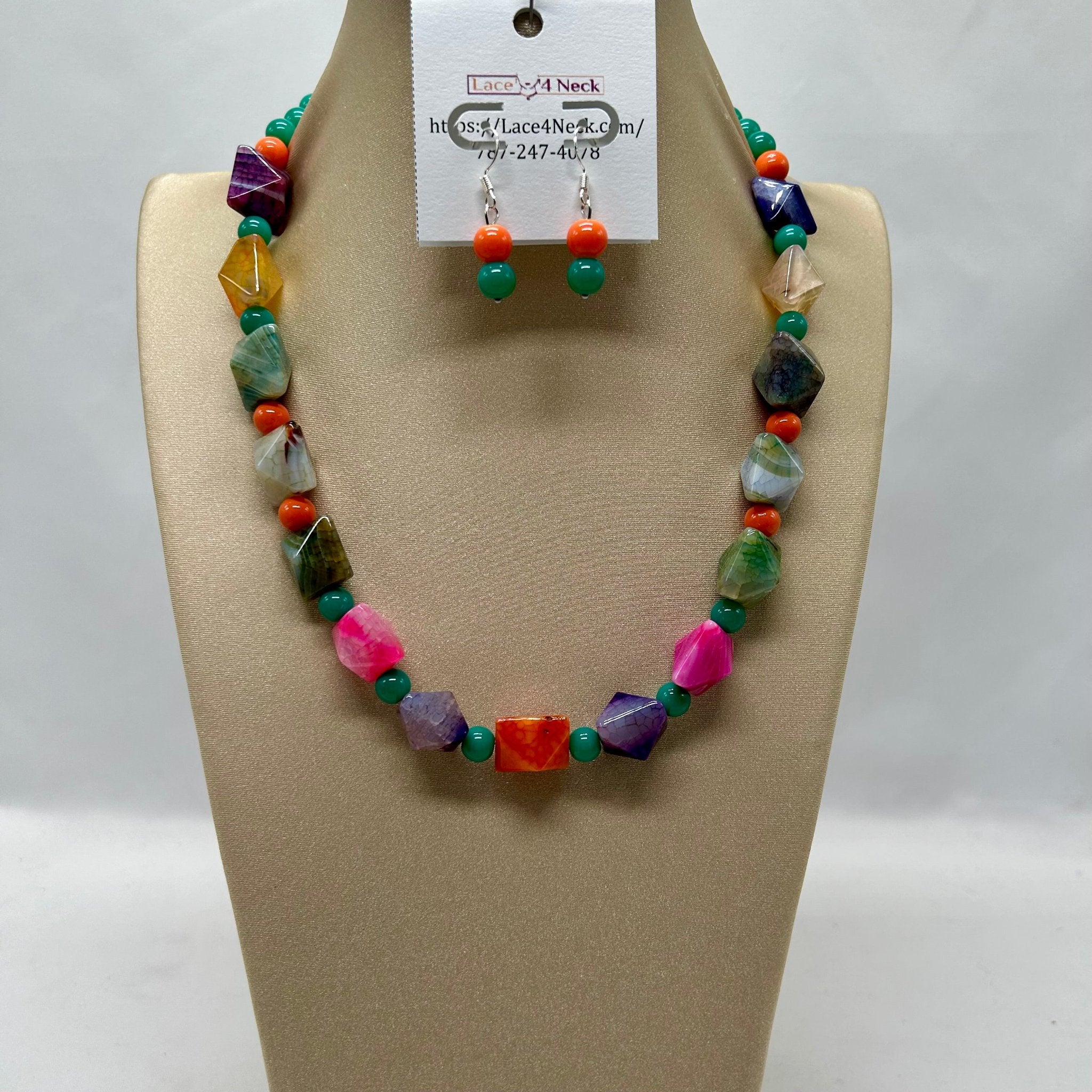 “Luminata”, Fire Agate & Porcelain-Jade necklace