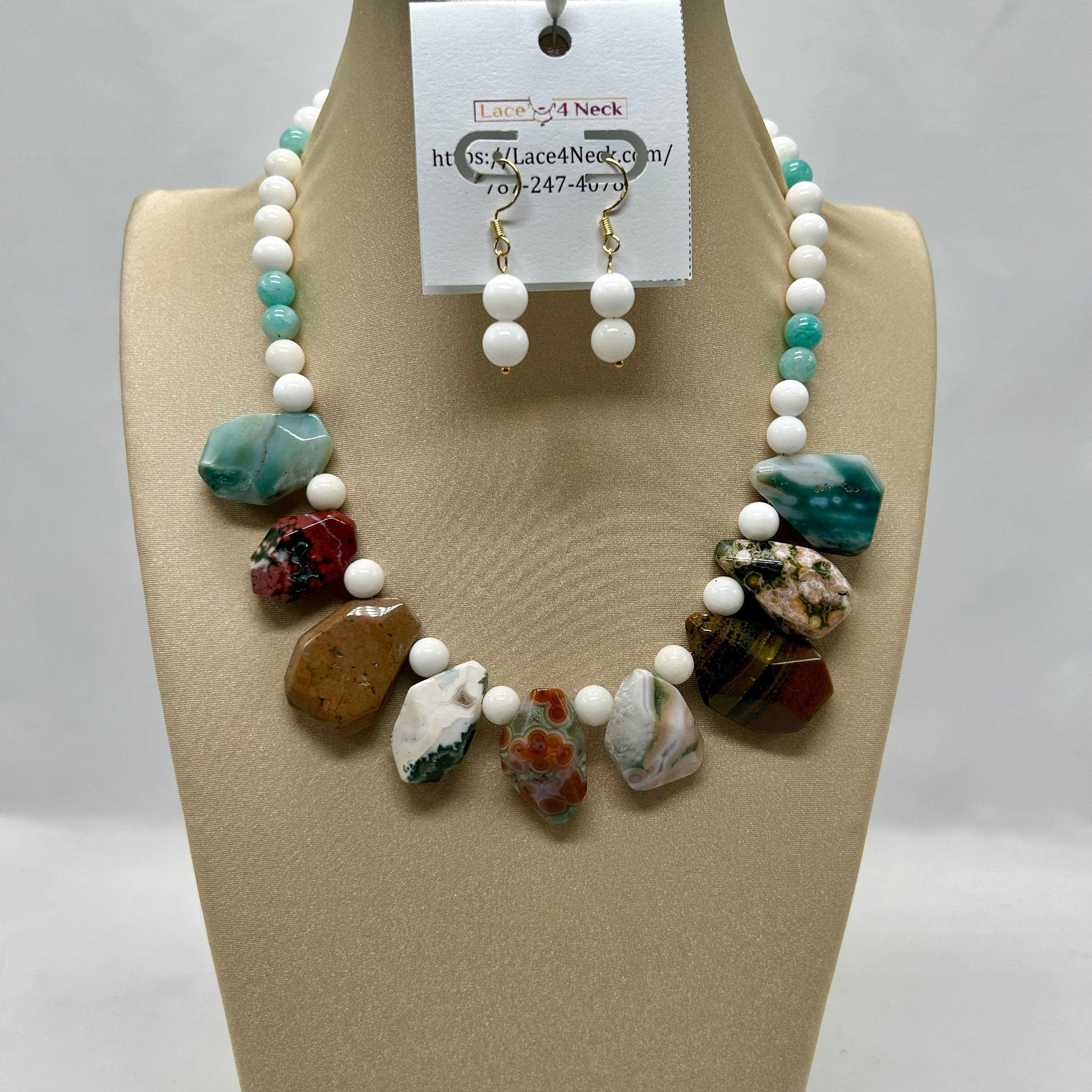 “Madagaskar”, Ocean Jasper, Amazonite, & Jade necklace