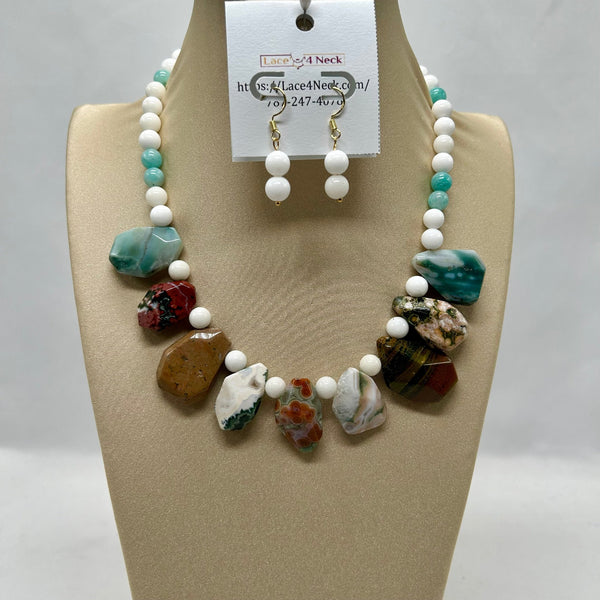 “Madagaskar”, Ocean Jasper, Amazonite, & Jade necklace