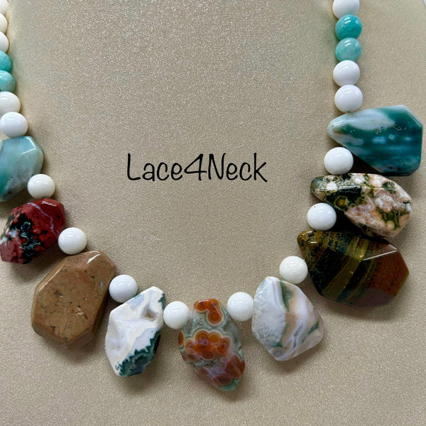 “Madagaskar”, Ocean Jasper, Amazonite, & Jade necklace