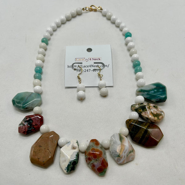 “Madagaskar”, Ocean Jasper, Amazonite, & Jade necklace