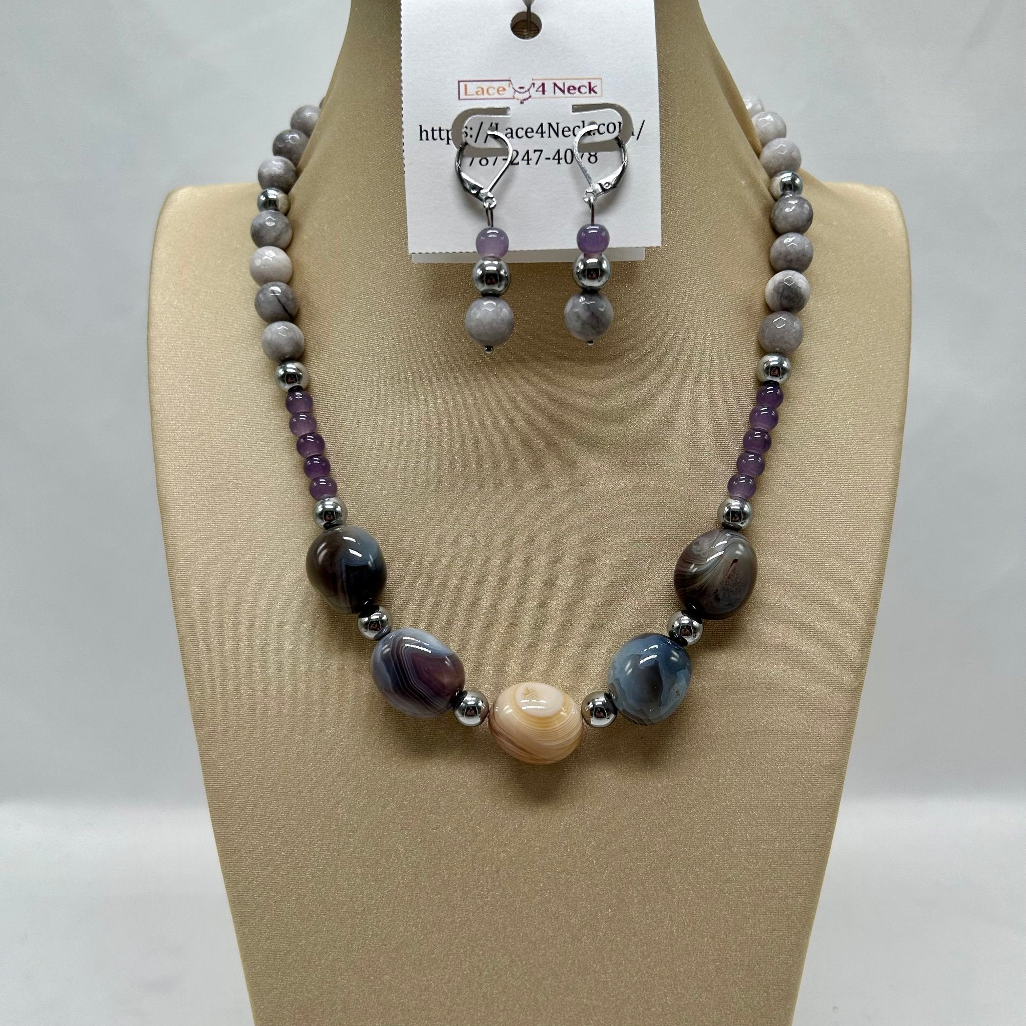 “Magnum”, Bostwana Agate & Jade necklace