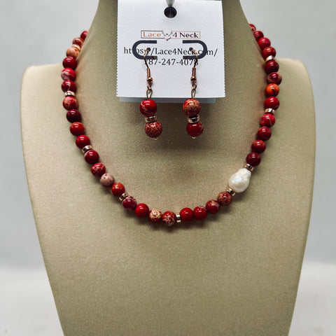 “Mar Rojo”, FW Pearl & Red Sea Sediment Jasper necklace