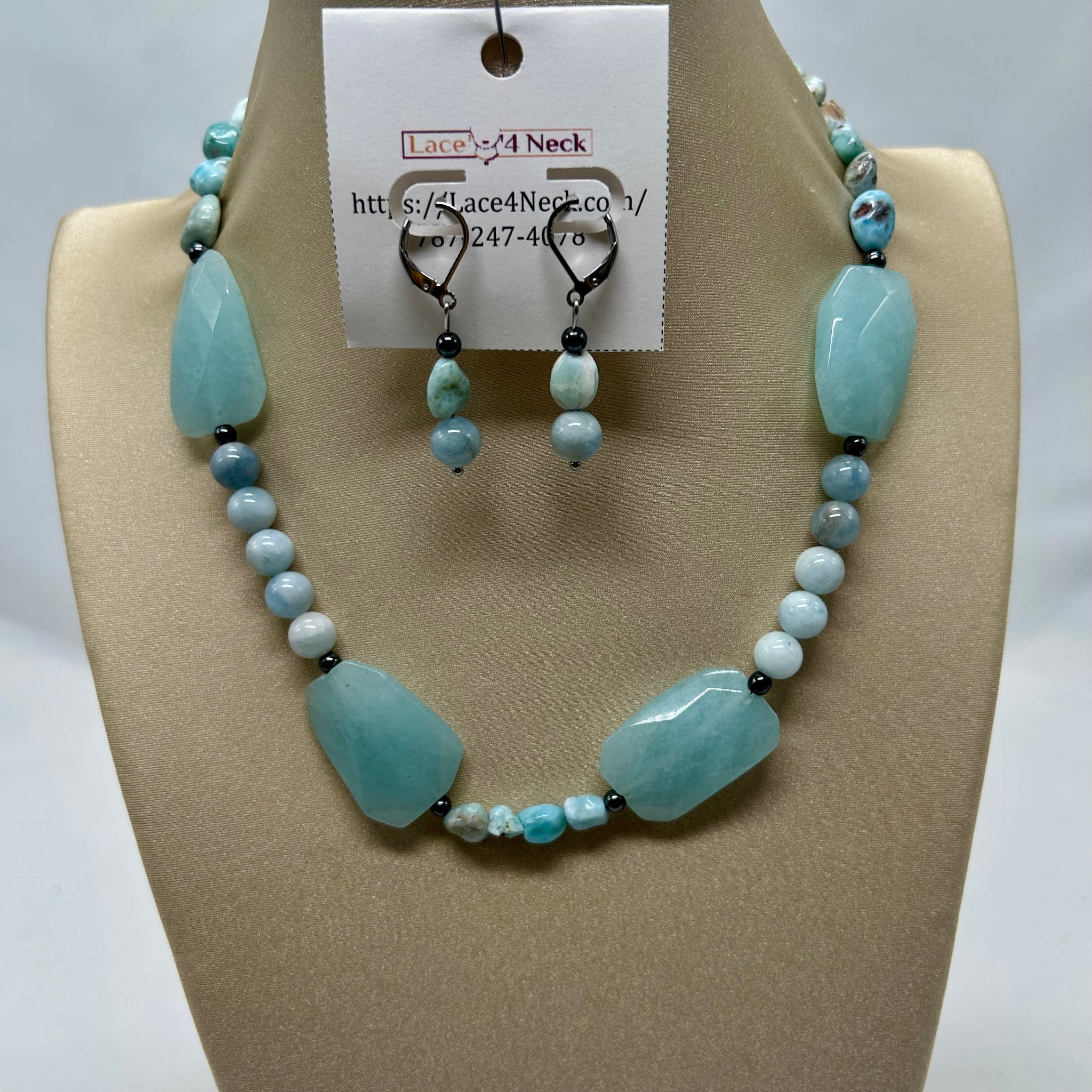 “Marisel”, Aquamarine & Larimar necklace