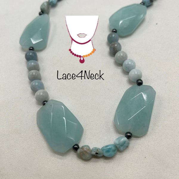 “Marisel”, Aquamarine & Larimar necklace