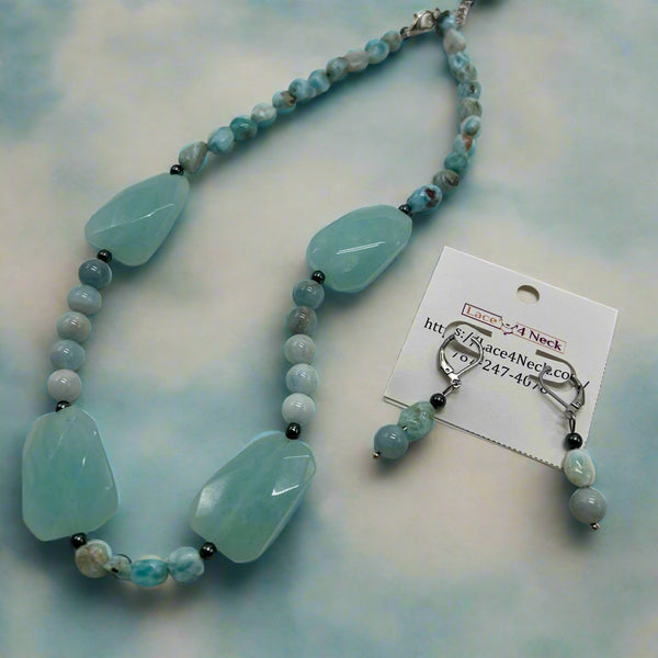 “Marisel”, Aquamarine & Larimar necklace