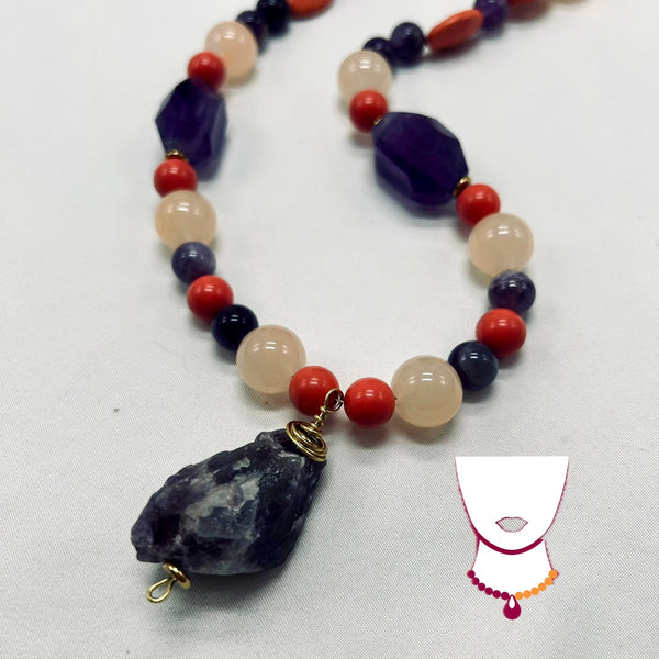 “Melon,” Amethyst, Hematite & Glass necklace