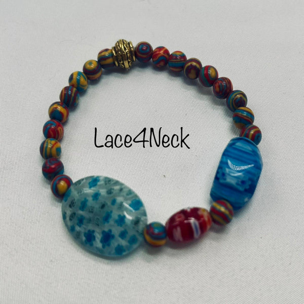 Beaded bracelet with blue and multicolored beads on a white background, featuring the brand 'Lace4Neck'.