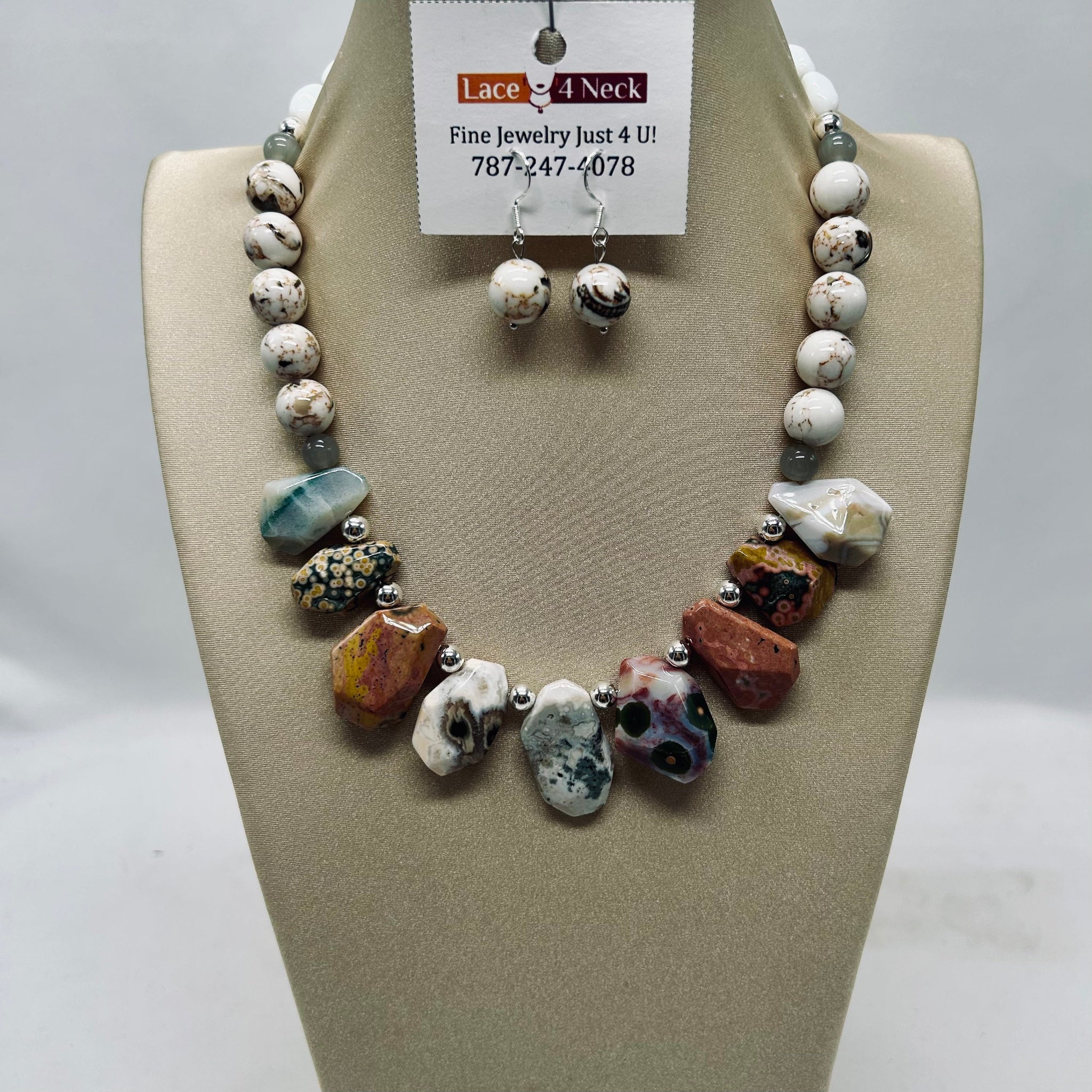 “Moana”, Ocean Jasper & White Shell Turquoise necklace