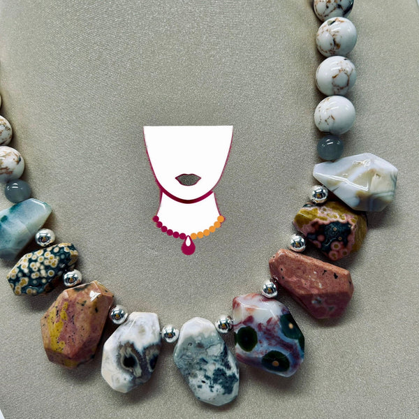 “Moana”, Ocean Jasper & White Shell Turquoise necklace