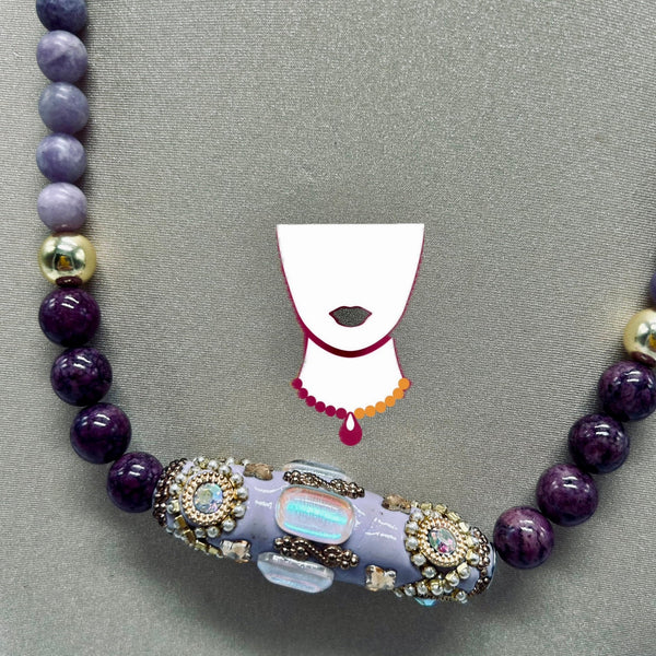 “Morado,” Indonesian Beads & Crazy Lace Agate necklace