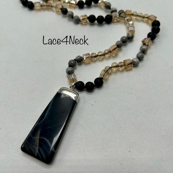 “Mount Bona”, Lace Agate & Lava necklace